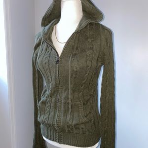 Olive green cable knit zip sweater